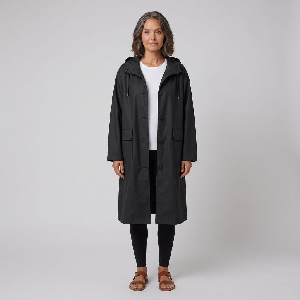 Lightweight Women's Waterproof Windproof Hooded Button-Fastening Jacket