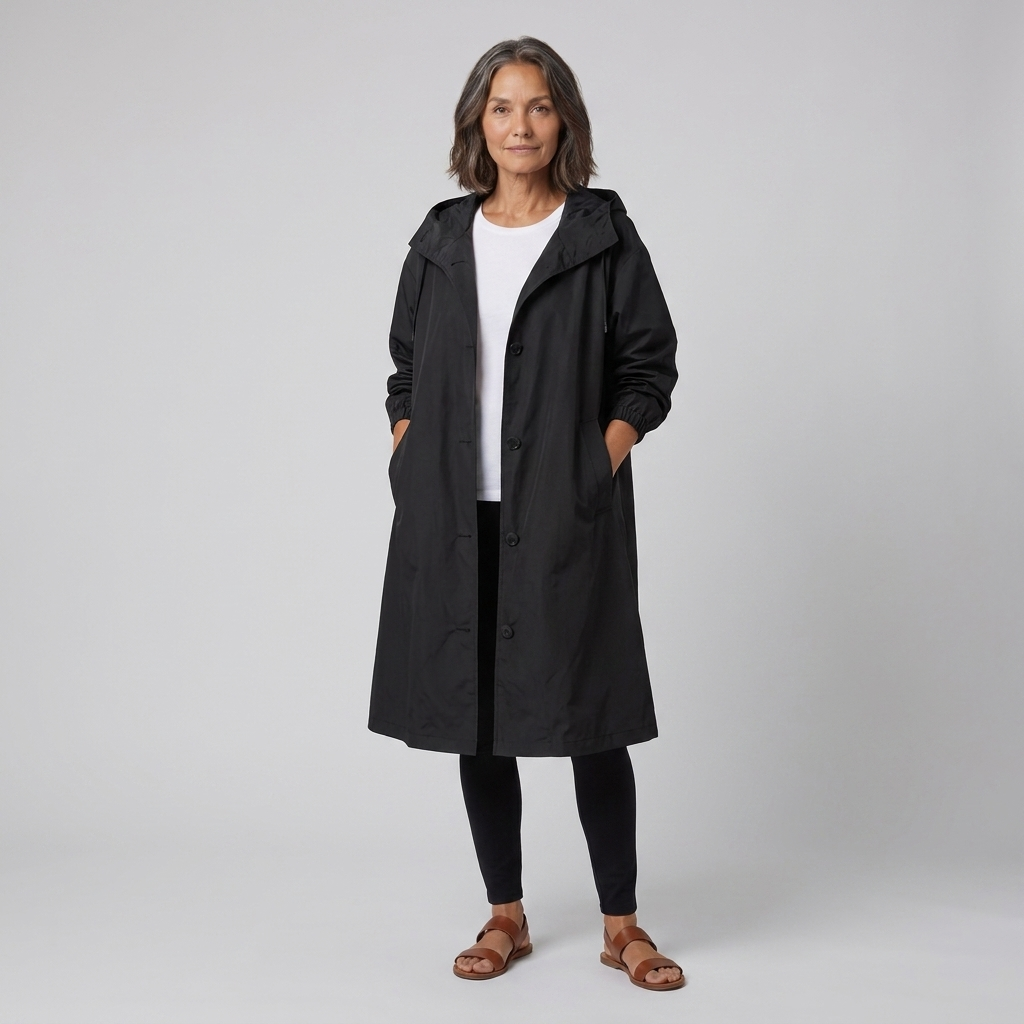 Lightweight Women's Waterproof Windproof Hooded Button-Fastening Jacket
