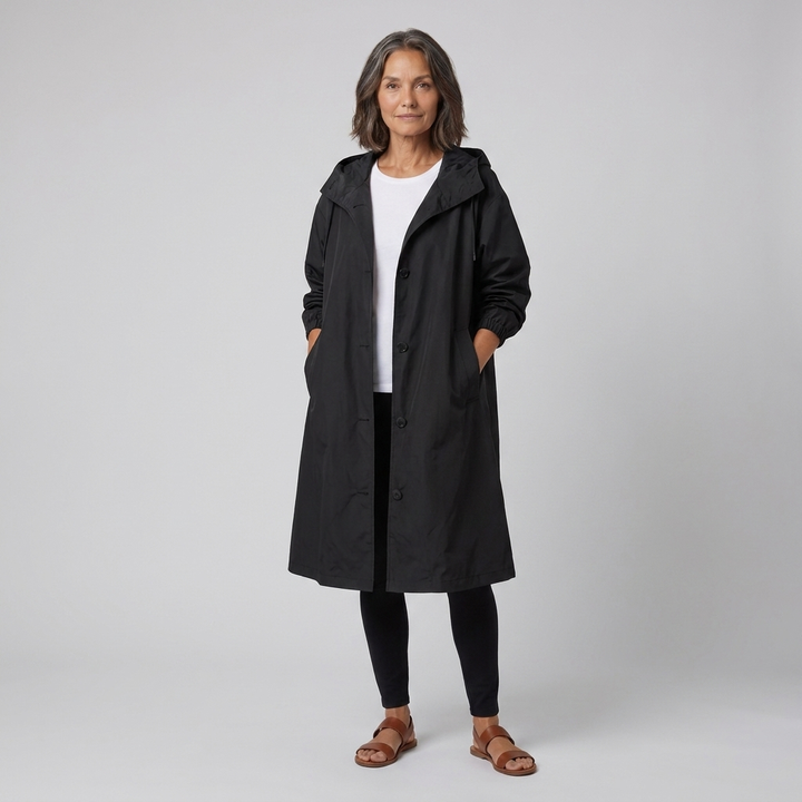 Lightweight Women's Waterproof Windproof Hooded Button-Fastening Jacket