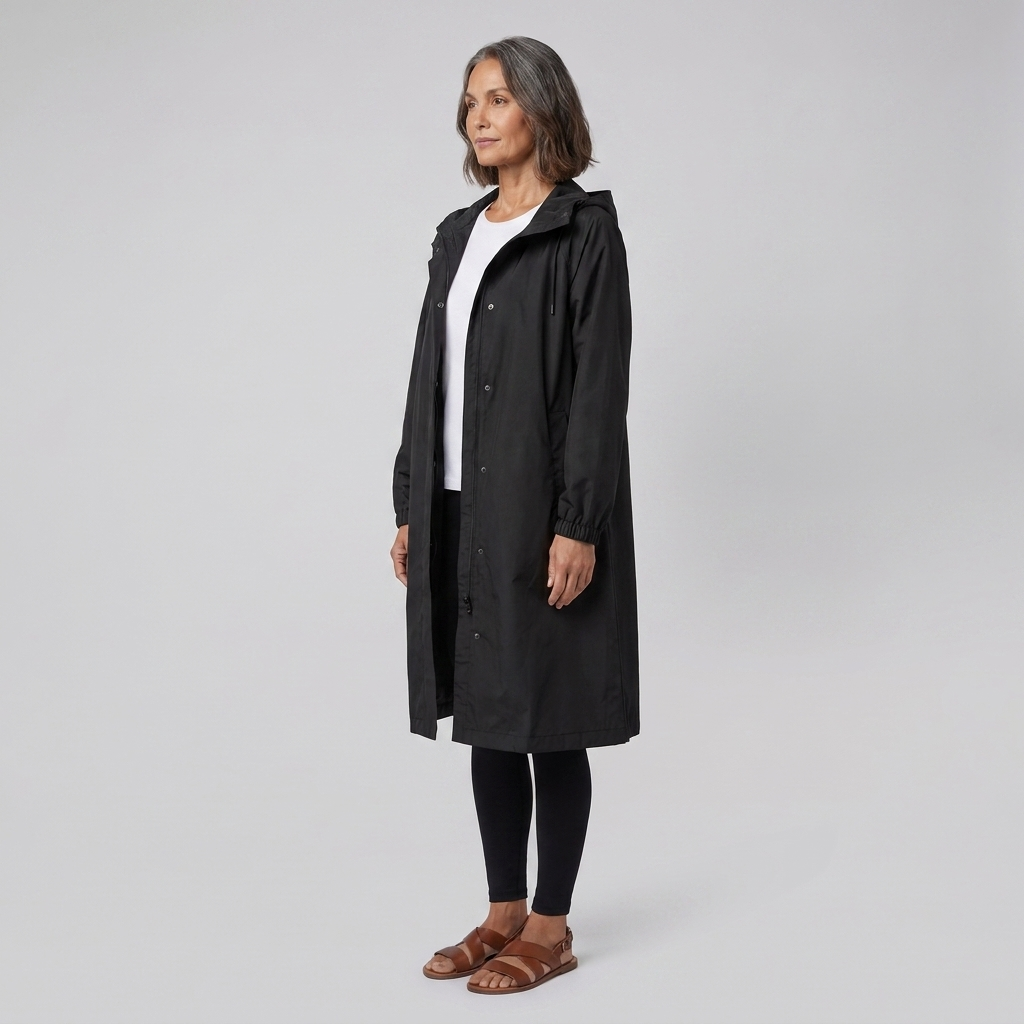 Lightweight Women's Waterproof Windproof Hooded Button-Fastening Jacket
