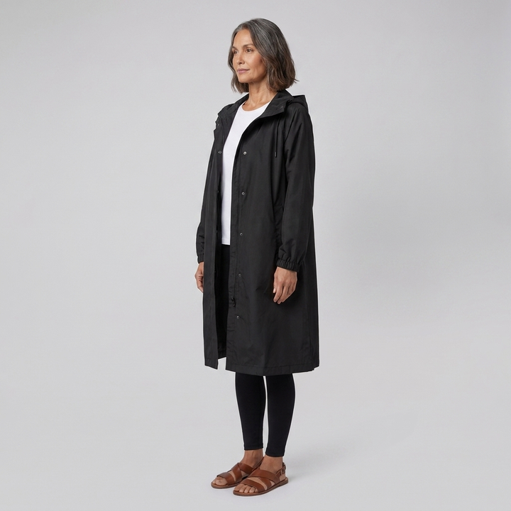 Lightweight Women's Waterproof Windproof Hooded Button-Fastening Jacket