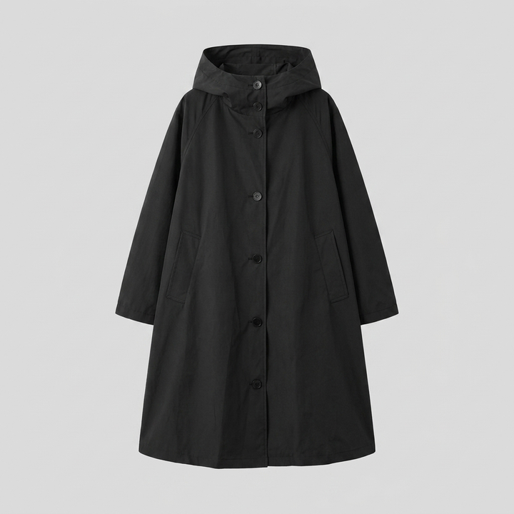 Lightweight Women's Waterproof Windproof Hooded Button-Fastening Jacket