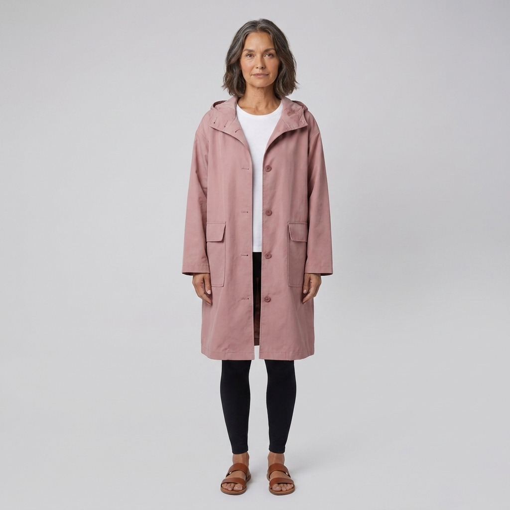 Lightweight Women's Waterproof Windproof Hooded Button-Fastening Jacket