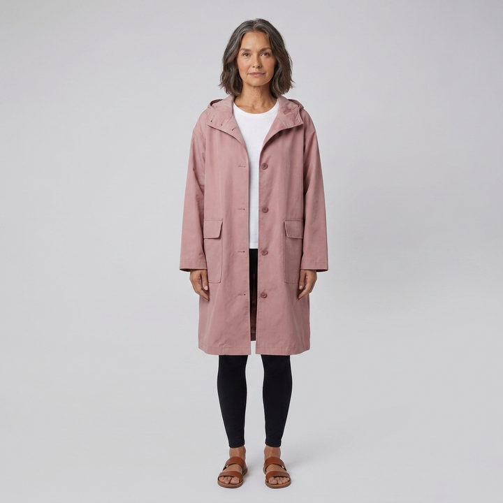 Lightweight Women's Waterproof Windproof Hooded Button-Fastening Jacket