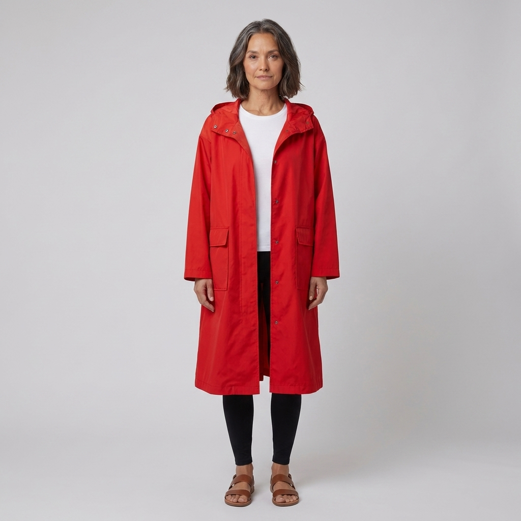 Lightweight Women's Waterproof Windproof Hooded Button-Fastening Jacket