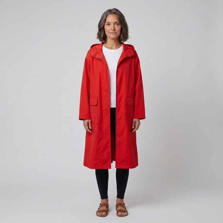 Lightweight Women's Waterproof Windproof Hooded Button-Fastening Jacket