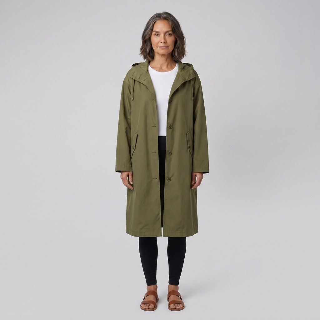 Lightweight Women's Waterproof Windproof Hooded Button-Fastening Jacket