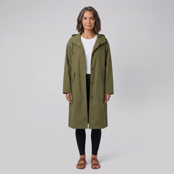 Lightweight Women's Waterproof Windproof Hooded Button-Fastening Jacket