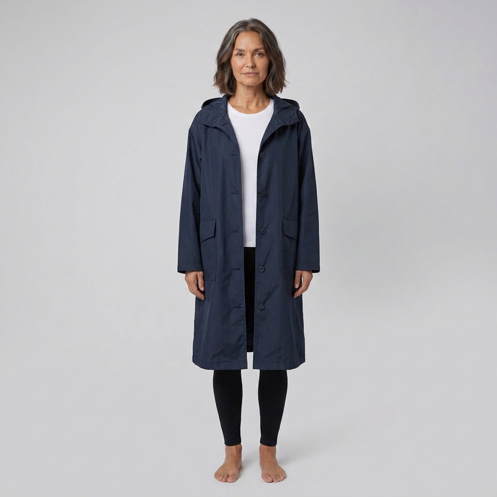 Lightweight Women's Waterproof Windproof Hooded Button-Fastening Jacket
