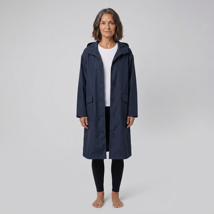 Lightweight Women's Waterproof Windproof Hooded Button-Fastening Jacket