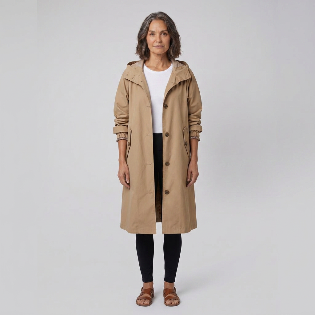 Lightweight Women's Waterproof Windproof Hooded Button-Fastening Jacket
