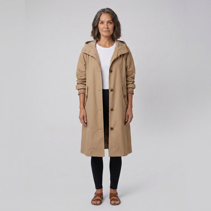 Lightweight Women's Waterproof Windproof Hooded Button-Fastening Jacket