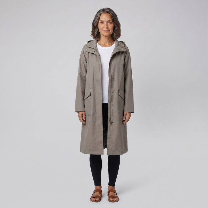 Lightweight Women's Waterproof Windproof Hooded Button-Fastening Jacket