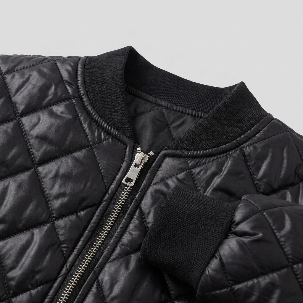 Bomber da donna trapuntato dal taglio moderno, collo rotondo e zip