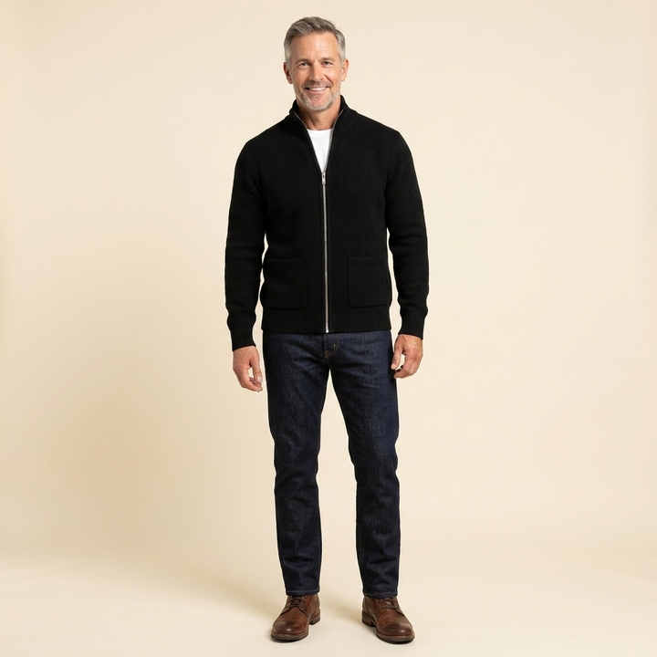 Cardigan Homme Zippé à Col Montant avec Poches Latérales