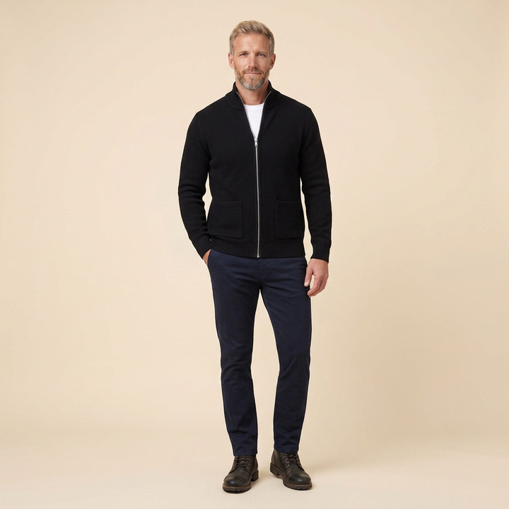 Cardigan Homme Zippé à Col Montant avec Poches Latérales