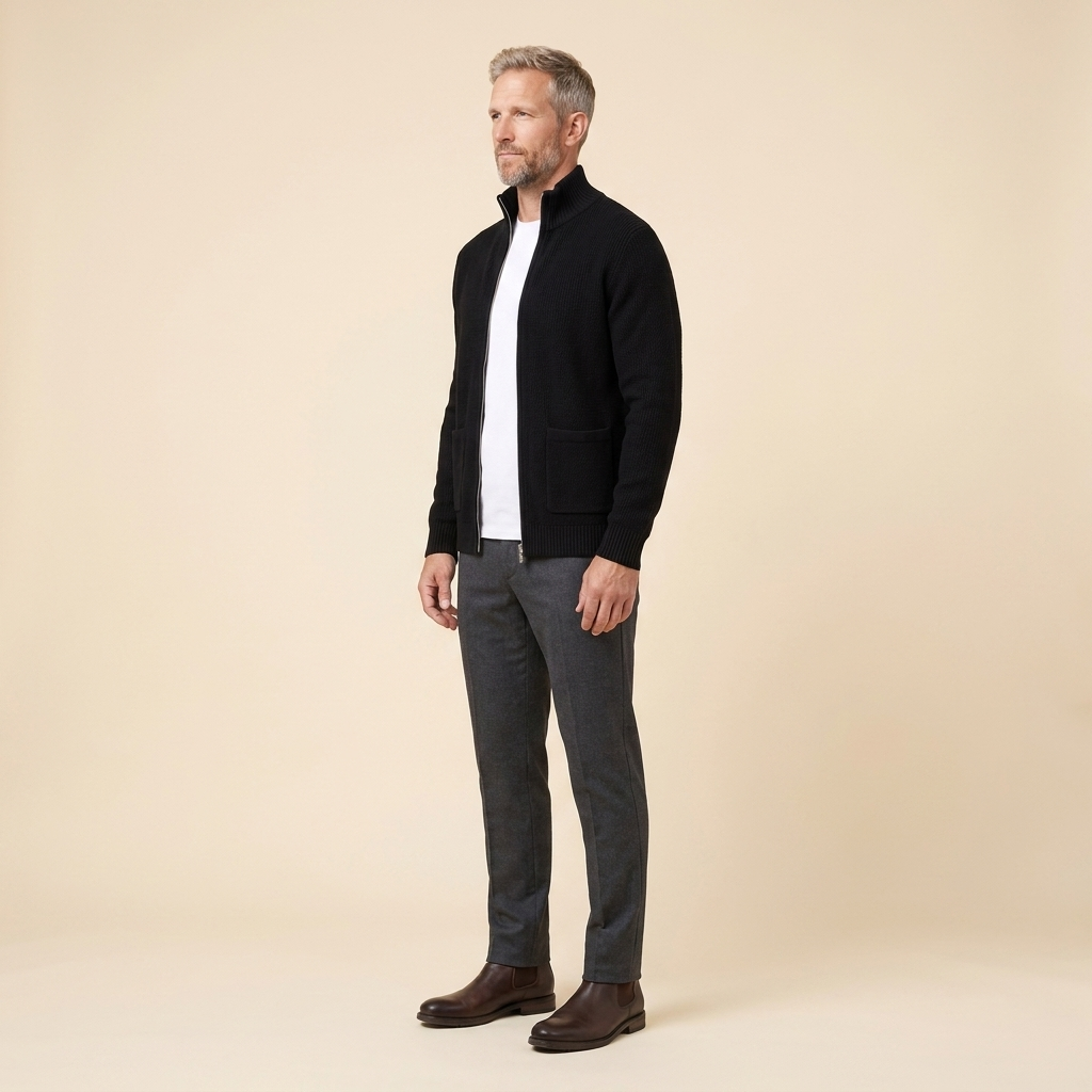 Cardigan Homme Zippé à Col Montant avec Poches Latérales