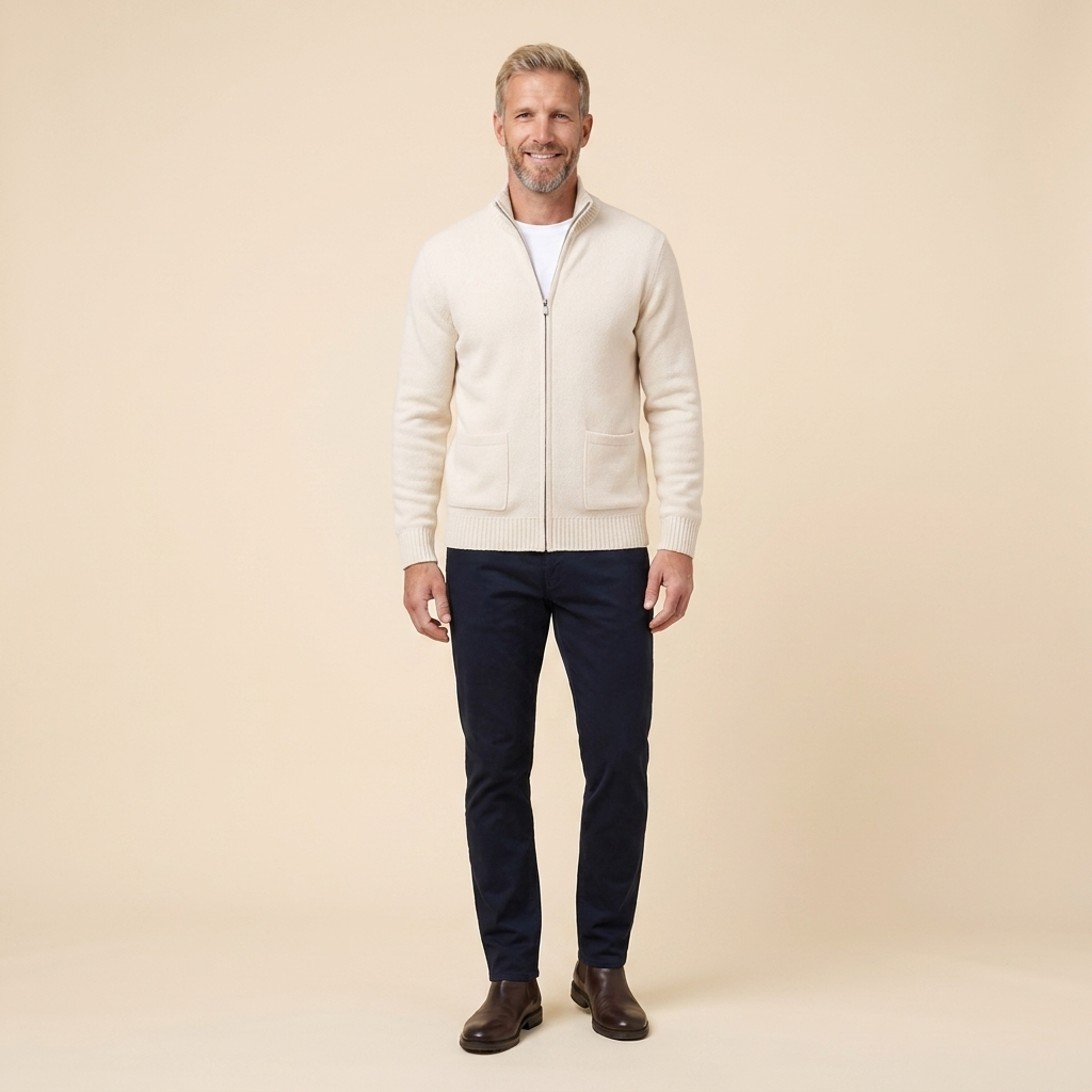 Cardigan Homme Zippé à Col Montant avec Poches Latérales
