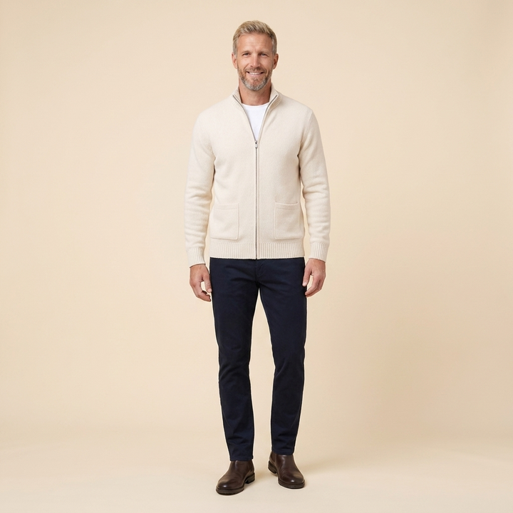 Cardigan Homme Zippé à Col Montant avec Poches Latérales