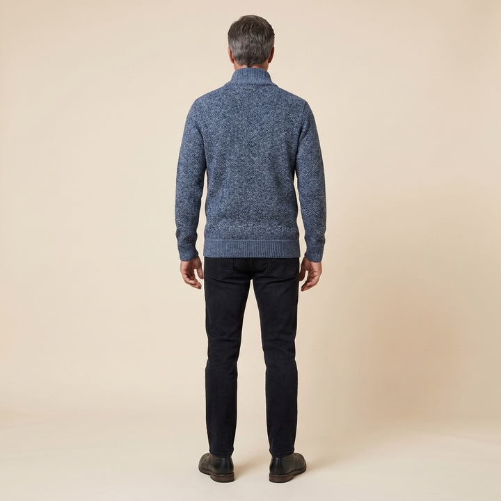 Maglione da uomo con mezza cerniera, collo rialzato, lavorazione a maglia calda e vestibilità aderente