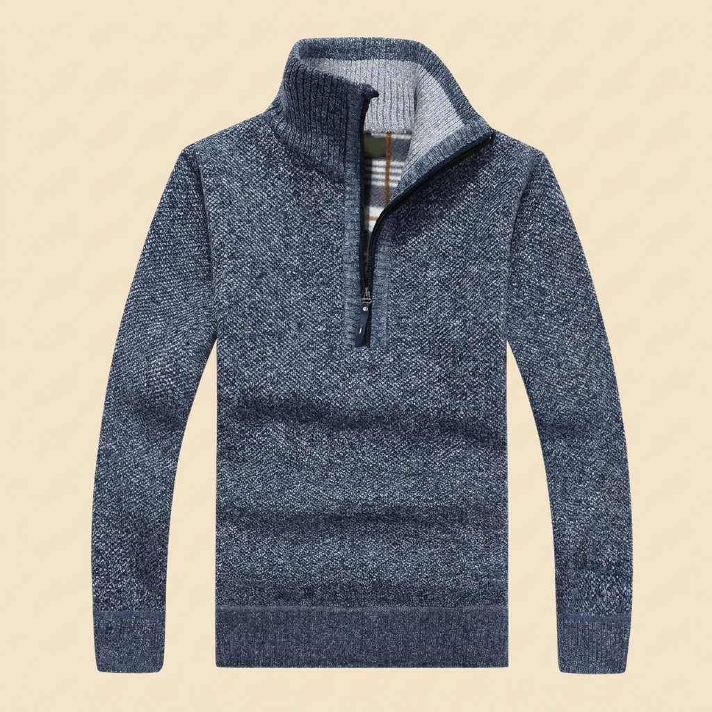 Maglione da uomo con mezza cerniera, collo rialzato, lavorazione a maglia calda e vestibilità aderente