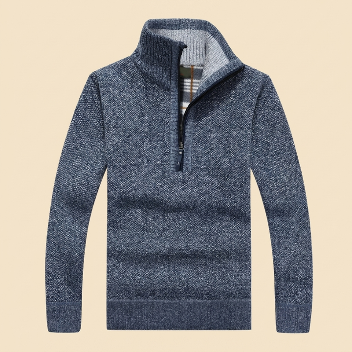 Maglione da uomo con mezza cerniera, collo rialzato, lavorazione a maglia calda e vestibilità aderente