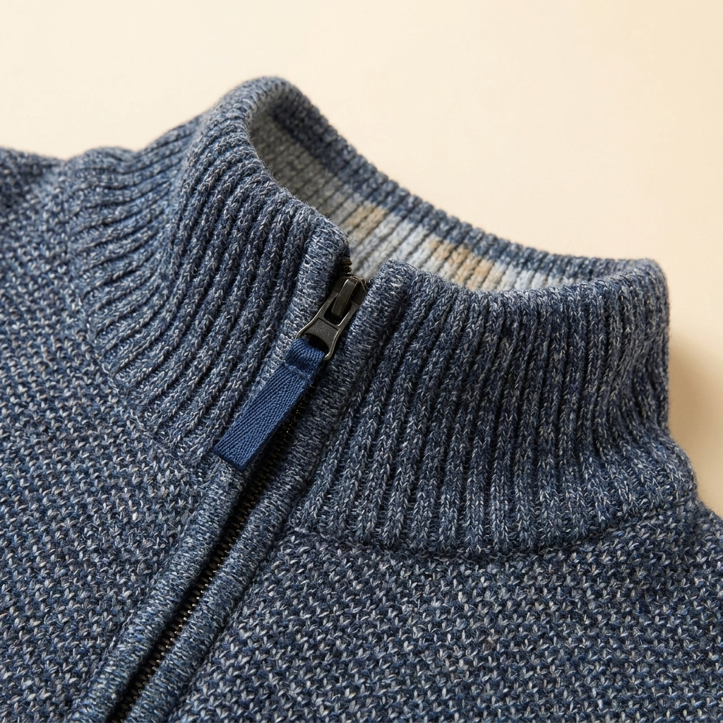 Maglione da uomo con mezza cerniera, collo rialzato, lavorazione a maglia calda e vestibilità aderente