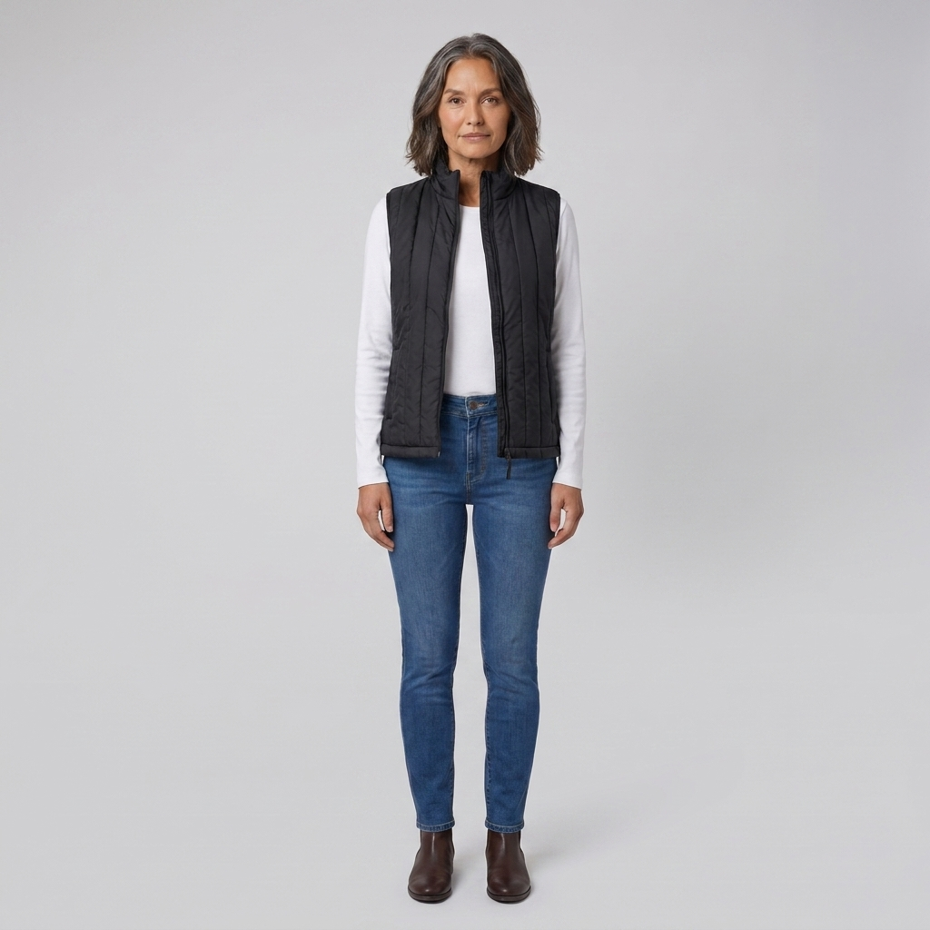 Gilet riscaldato da donna con USB, senza maniche, collo alto e temperatura regolabile