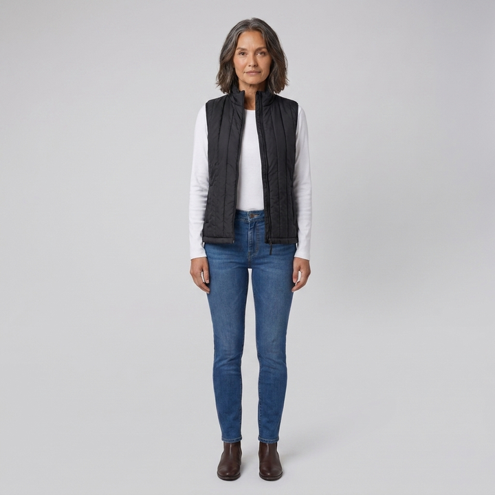 Gilet riscaldato da donna con USB, senza maniche, collo alto e temperatura regolabile
