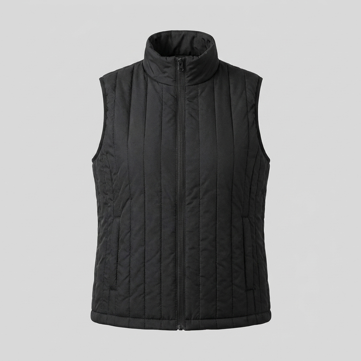 Gilet riscaldato da donna con USB, senza maniche, collo alto e temperatura regolabile