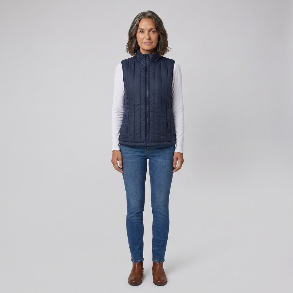 Gilet riscaldato da donna con USB, senza maniche, collo alto e temperatura regolabile