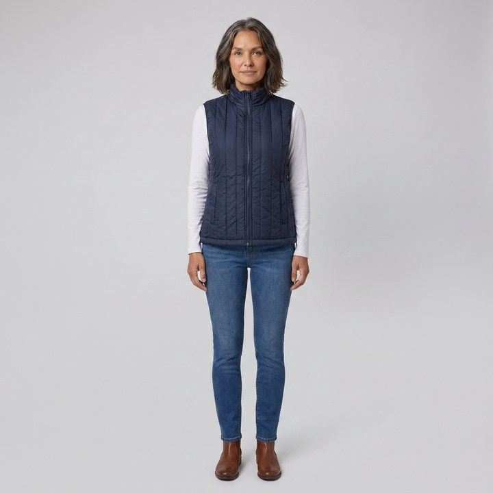 Gilet riscaldato da donna con USB, senza maniche, collo alto e temperatura regolabile