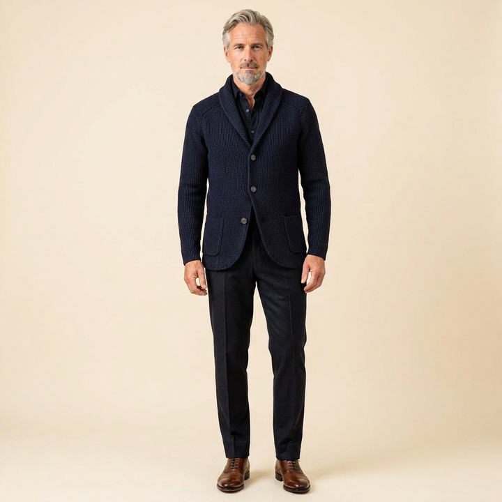 Men's Ribbed Knit Vest with Shawl Collar and Button Closure