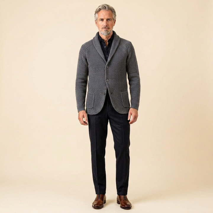 Men's Ribbed Knit Vest with Shawl Collar and Button Closure