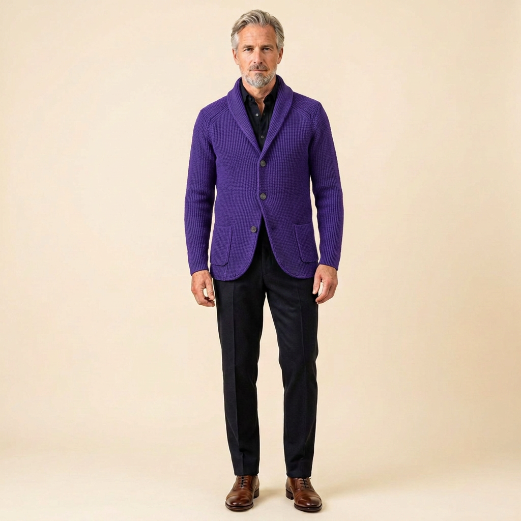 Men's Ribbed Knit Vest with Shawl Collar and Button Closure