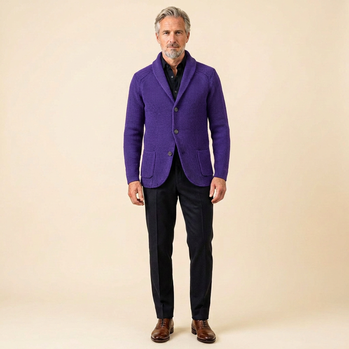 Men's Ribbed Knit Vest with Shawl Collar and Button Closure