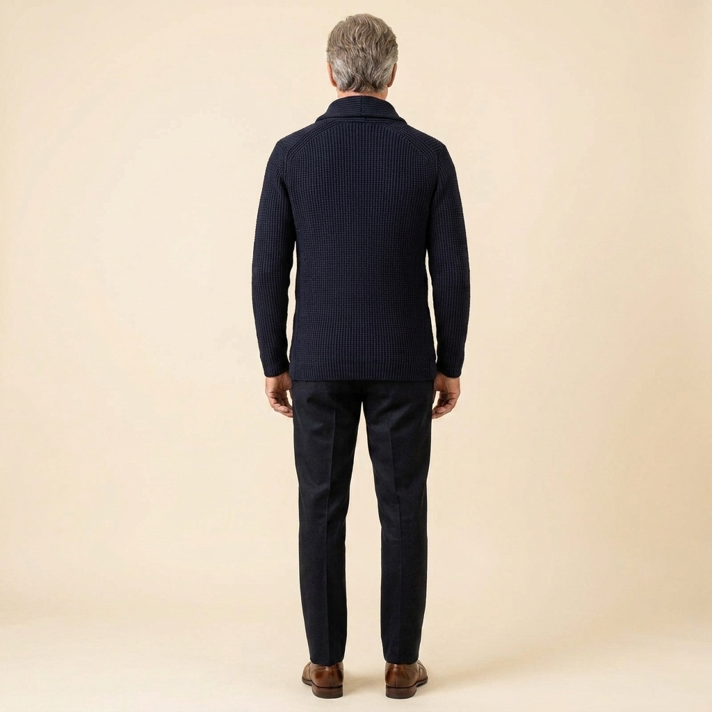 Men's Ribbed Knit Vest with Shawl Collar and Button Closure