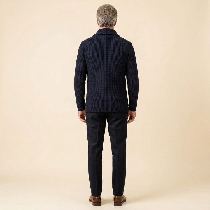 Men's Ribbed Knit Vest with Shawl Collar and Button Closure