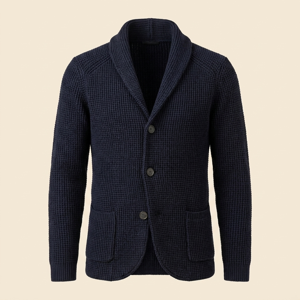 Men's Ribbed Knit Vest with Shawl Collar and Button Closure