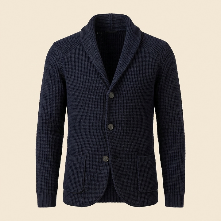 Men's Ribbed Knit Vest with Shawl Collar and Button Closure