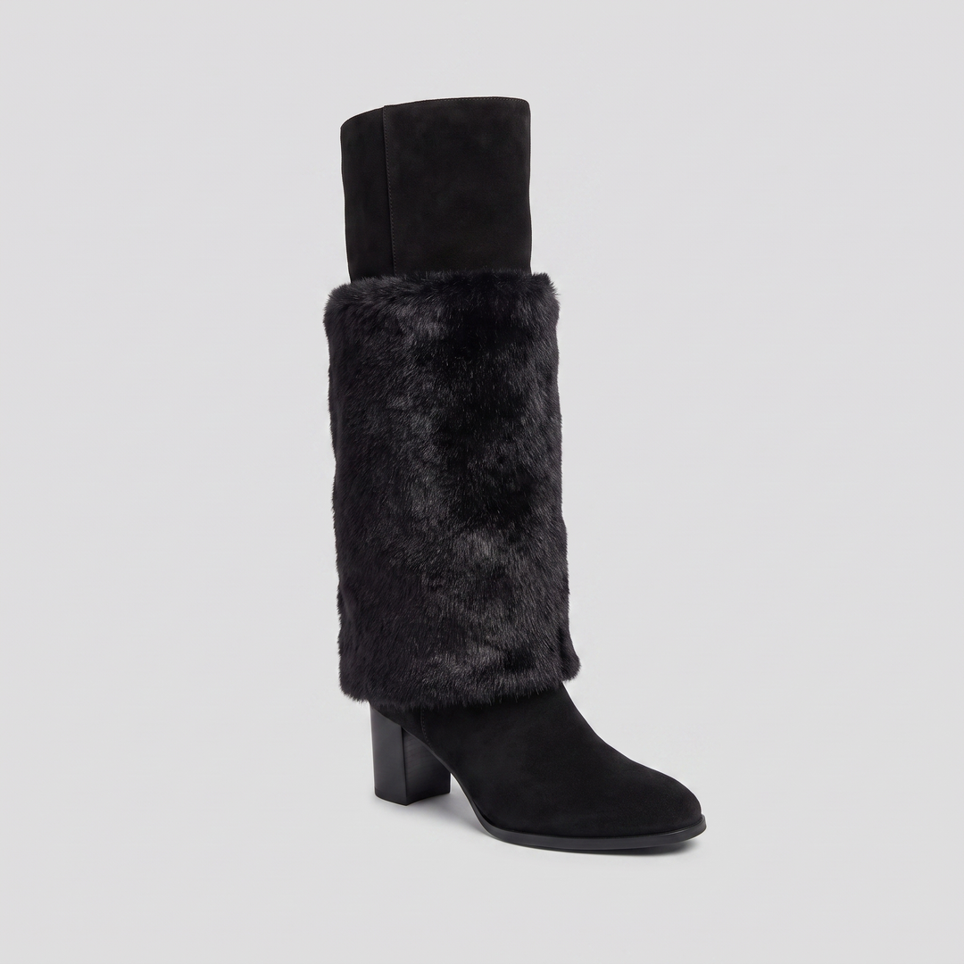 Bottes Femme Mi-Mollet Doublées Fausse Fourrure Talon Épais