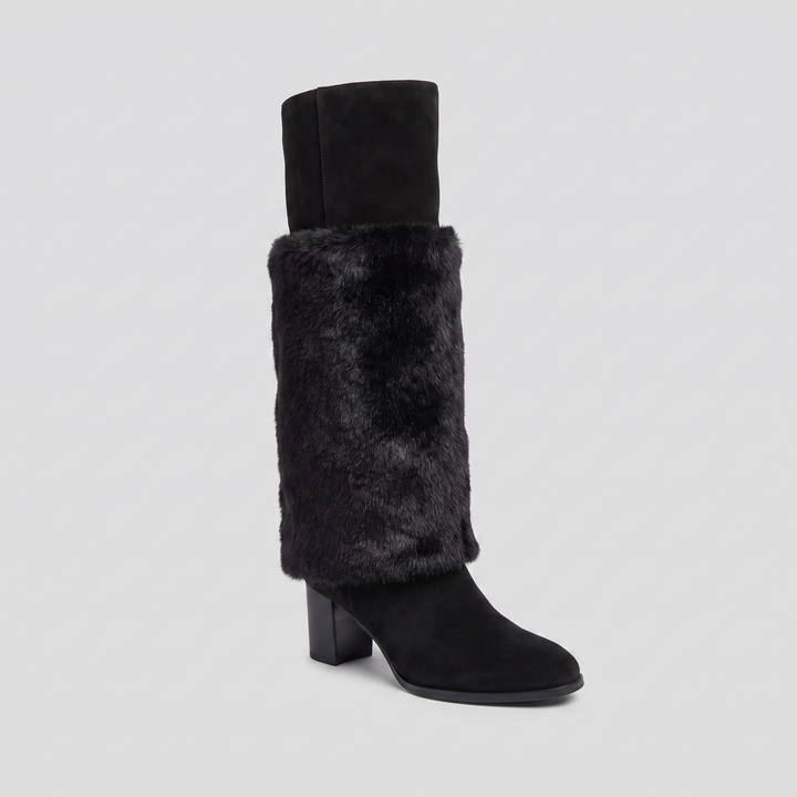 Bottes Femme Mi-Mollet Doublées Fausse Fourrure Talon Épais