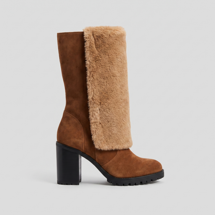Bottes Femme Mi-Mollet Doublées Fausse Fourrure Talon Épais