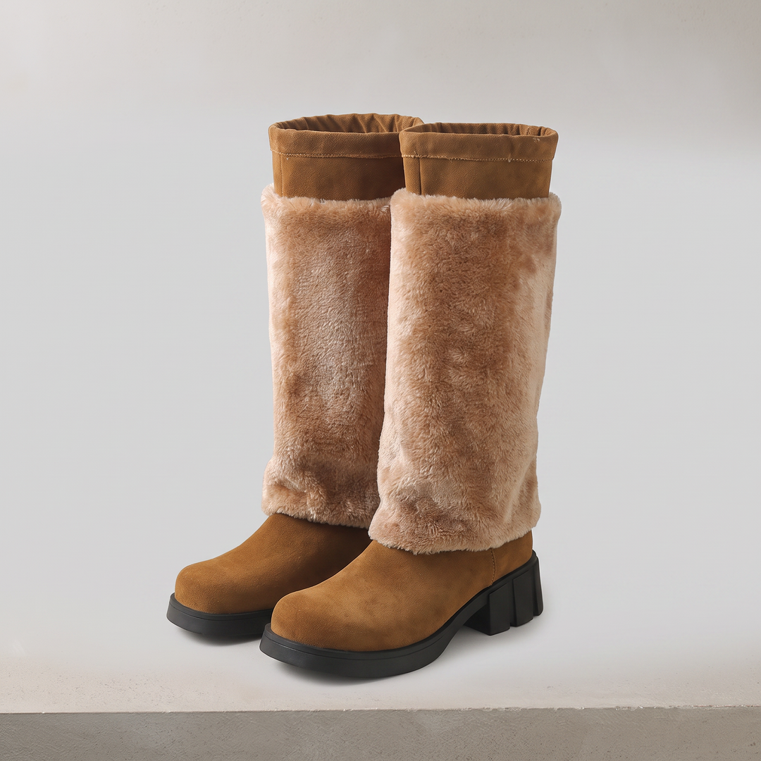 Bottes Femme Mi-Mollet Doublées Fausse Fourrure Talon Épais