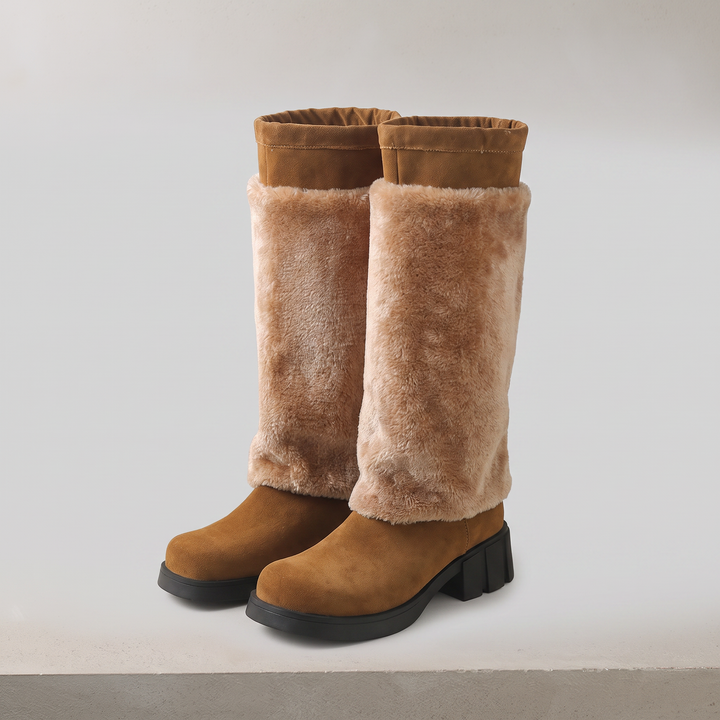 Bottes Femme Mi-Mollet Doublées Fausse Fourrure Talon Épais