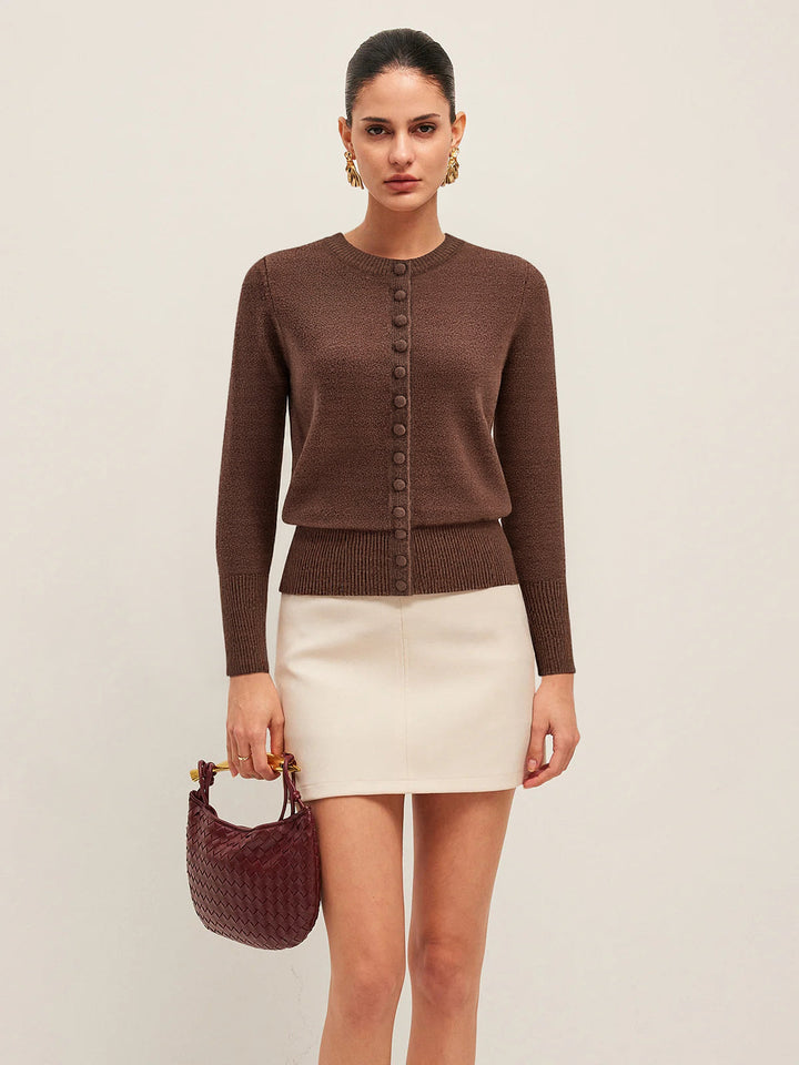 Cardigan Femme Court Ajusté Avec Boutons Décoratifs