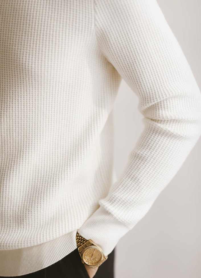 Polo da uomo in maglia senza bottoni con scollo a V e maniche lunghe