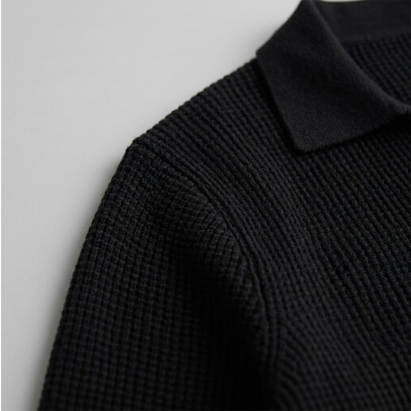 Polo da uomo in maglia senza bottoni con scollo a V e maniche lunghe