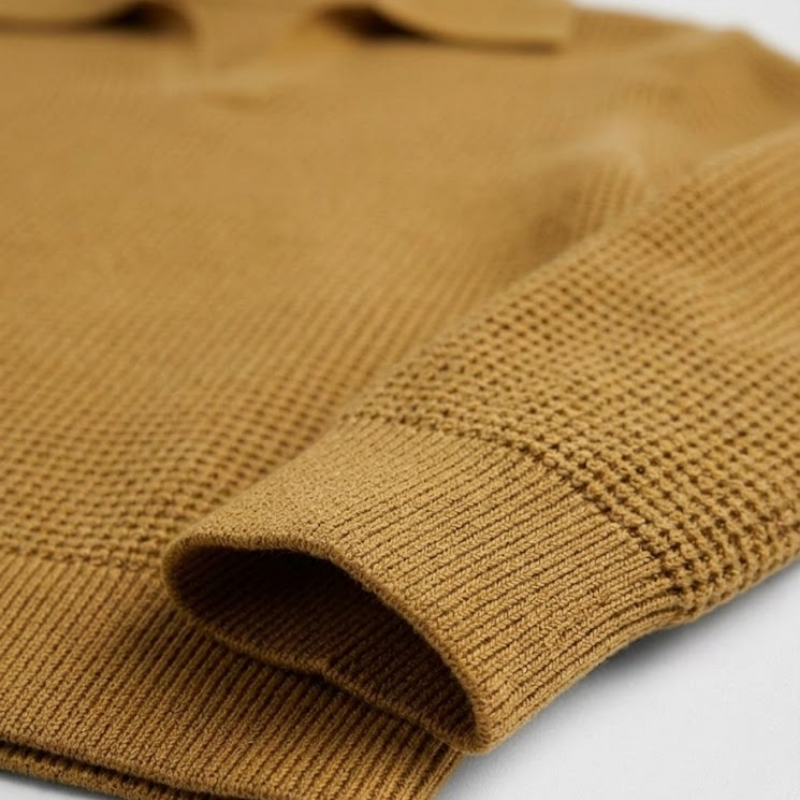 Polo da uomo in maglia senza bottoni con scollo a V e maniche lunghe