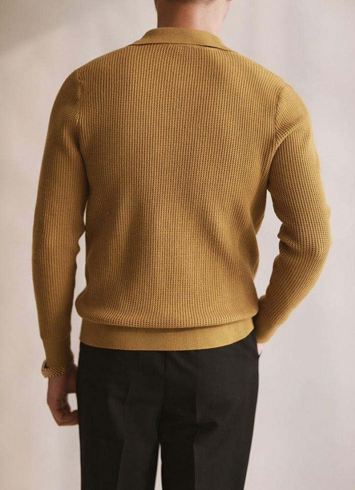 Polo da uomo in maglia senza bottoni con scollo a V e maniche lunghe
